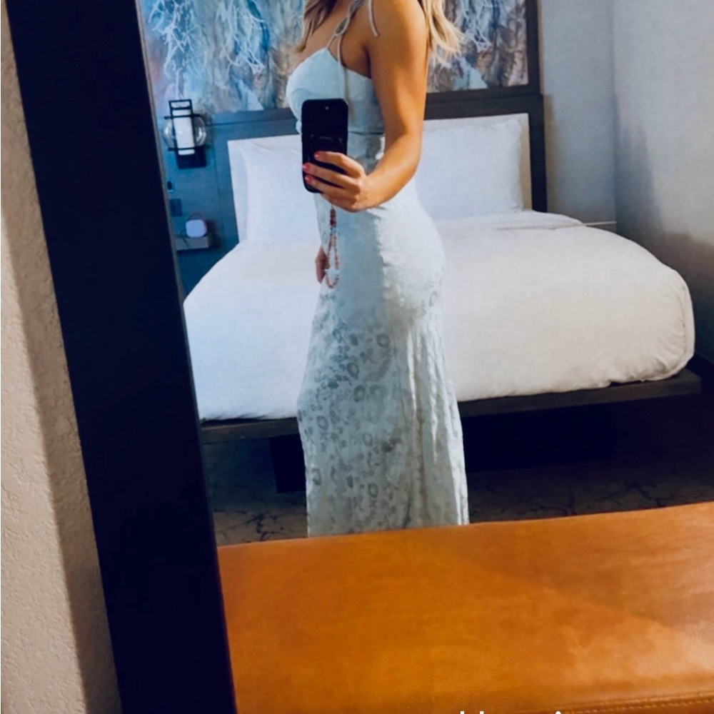 Altar'd State Pale Blue Lace Maxi Dress with Spaghetti Straps